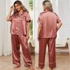 Dámské overalky na spaní Imitace hedvábné košile Kalhoty Set saténové velké pyžamo jaro léto spaní oblečení domů ležérní oblečení