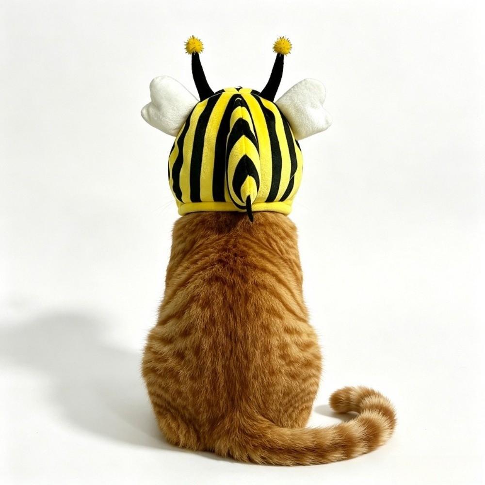 Warm Bee Cat Costume Hat Soft Plush Kitten Cosplay Headgear Cute Whale Pet Hood Holiday Party