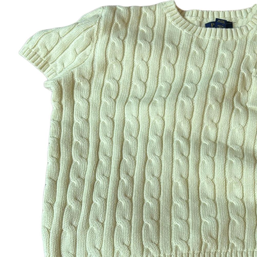 Polo Ralph Lauren Solid Color Logo Embroidered Cable Knit Short Sleeve Sweater Kids Sweater Cream-White 313945437-003
