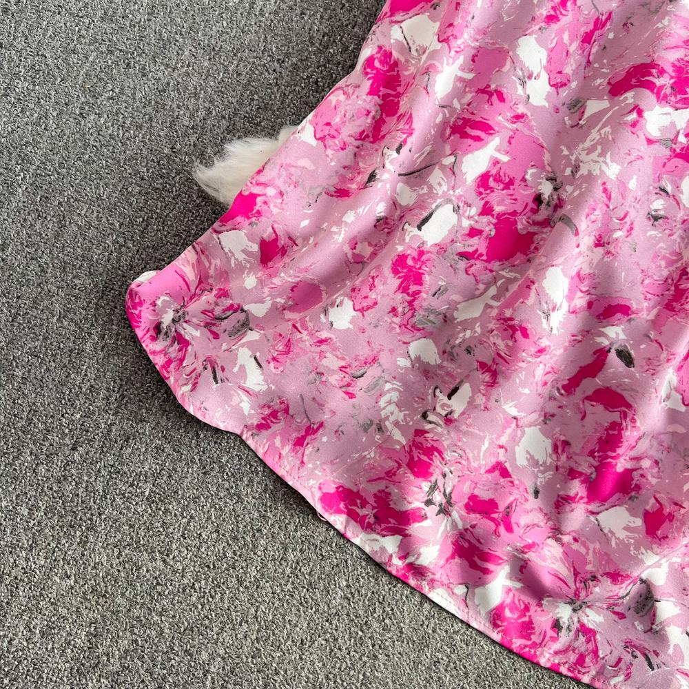 Beach Vacation Strapless Floral Camisole Dress  A Line Slim  Sleeveless Backless Dress for Summer