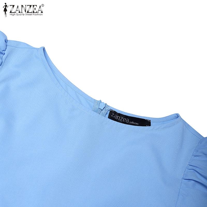 ZANZEA Women Summer Round Neck Puff Short Sleeve Casual Dress