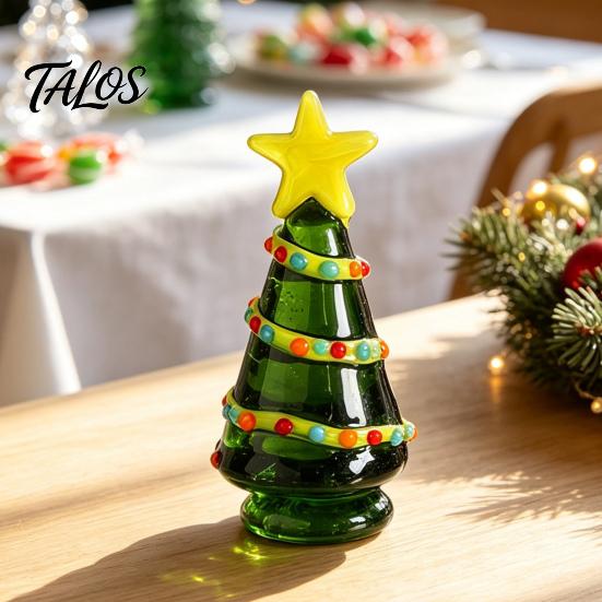 Unique Birthday Presents Glass Christmas Tree Figurine, Rotating Desk Ornament for Car Home, Stained Art Glazed Dashboard Decor & Gift Holiday Season