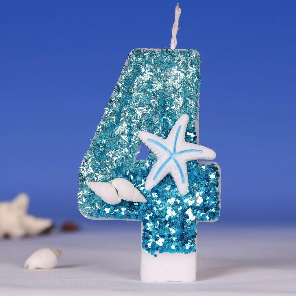 Starfish Conch Shell Glitter Number Birthday Candles Cake Toppers Birthday Wedding Birthday Digital Cakes Dessert Decor