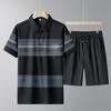 Men's Casual Ice Silk Sports Suit - Short Sleeve Polo Shirt & Shorts for Middle-Aged and Elderly