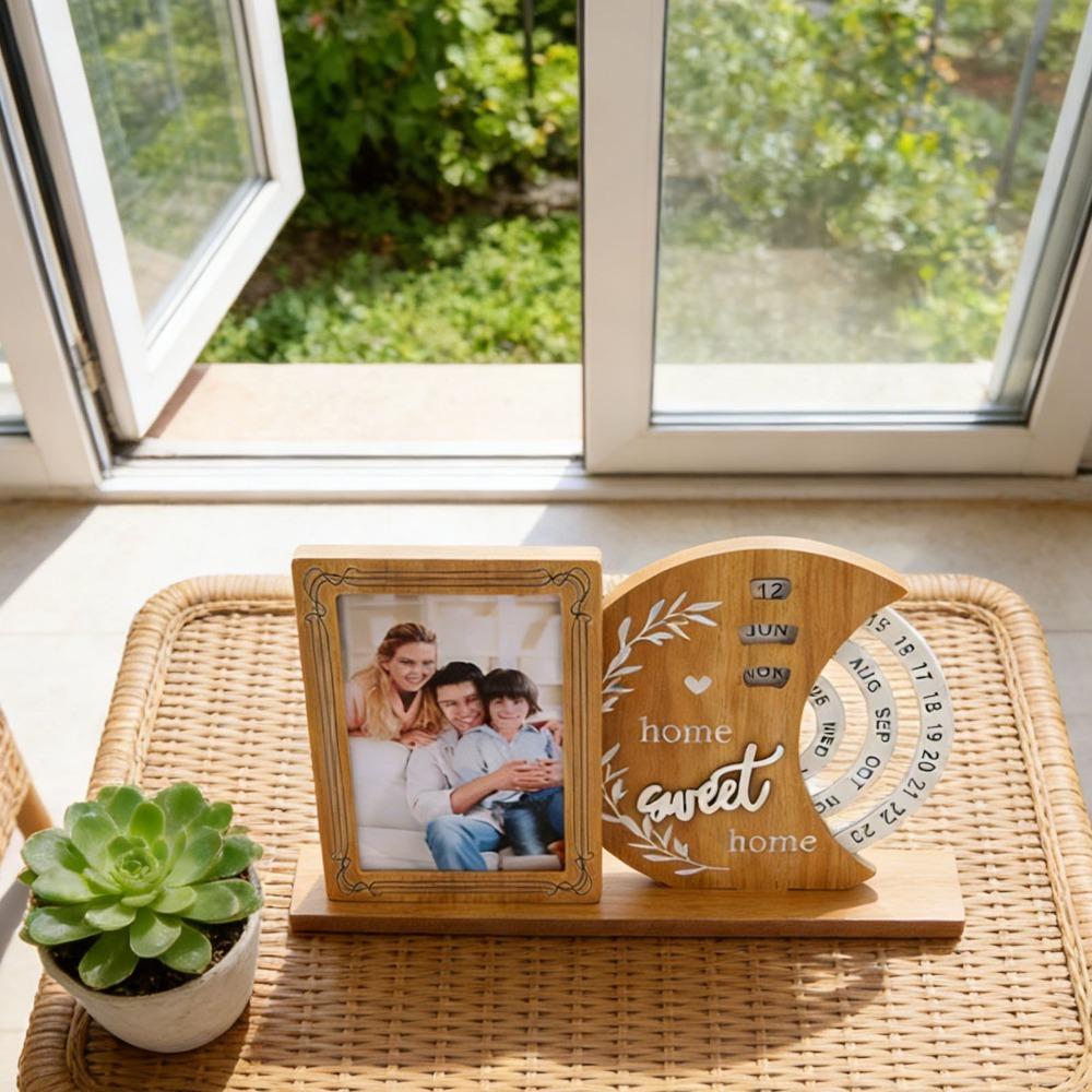 Rotating Display Eternal Calendar Photo Frame Wooden Rotating Calendar Ornament Office Decoration