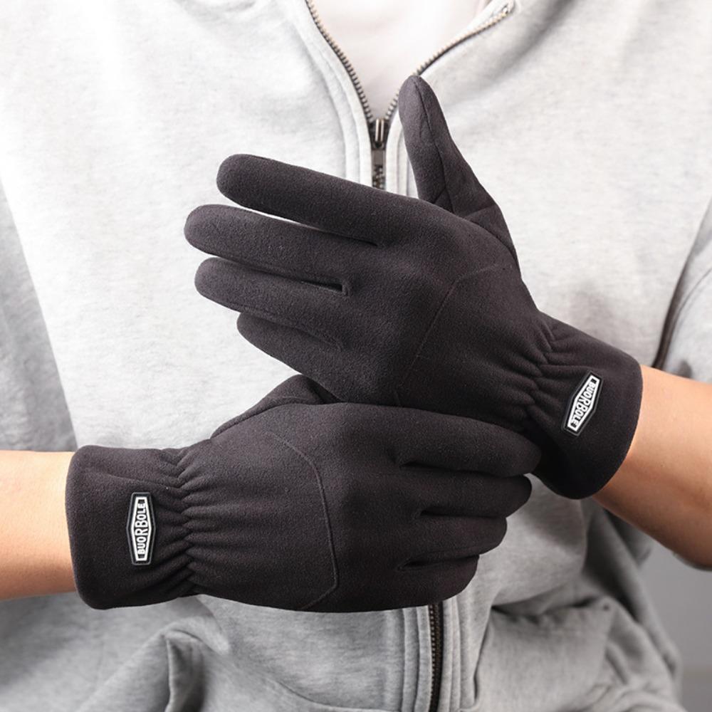Warm Men Full Finger Mittens Five Finger Thin Fleece Gloves Fleece-lined Gloves  Cycling