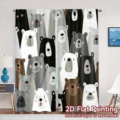 Set Of 2 Minimalist Flat Printing Jit Curtains Without Rod Bear Parade Popular Fabric Curtain Made Polyester Machine Washable