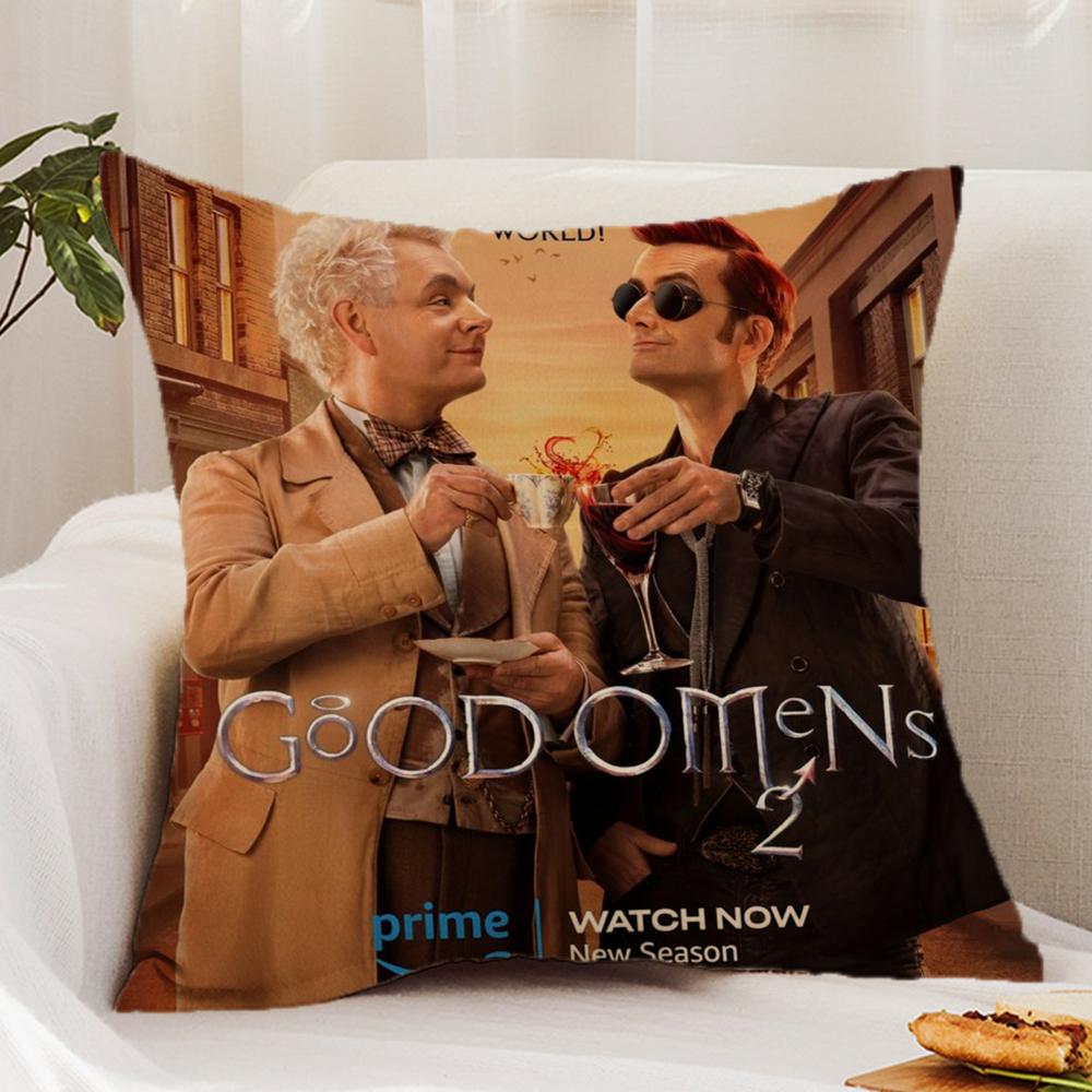 Tv G-Good O-Omens Cushion Cover Premium Comfort Reversible Pillow Cover - Dual - Use Design for Home & Car