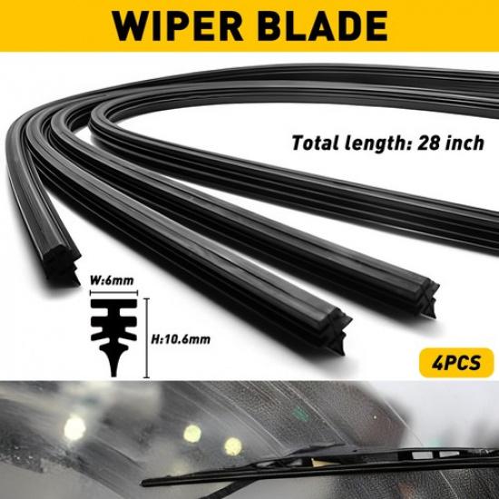 4Pcs Universal Car Auto Bus Rubber Frameless Windshield Wiper Blade Refills 28In