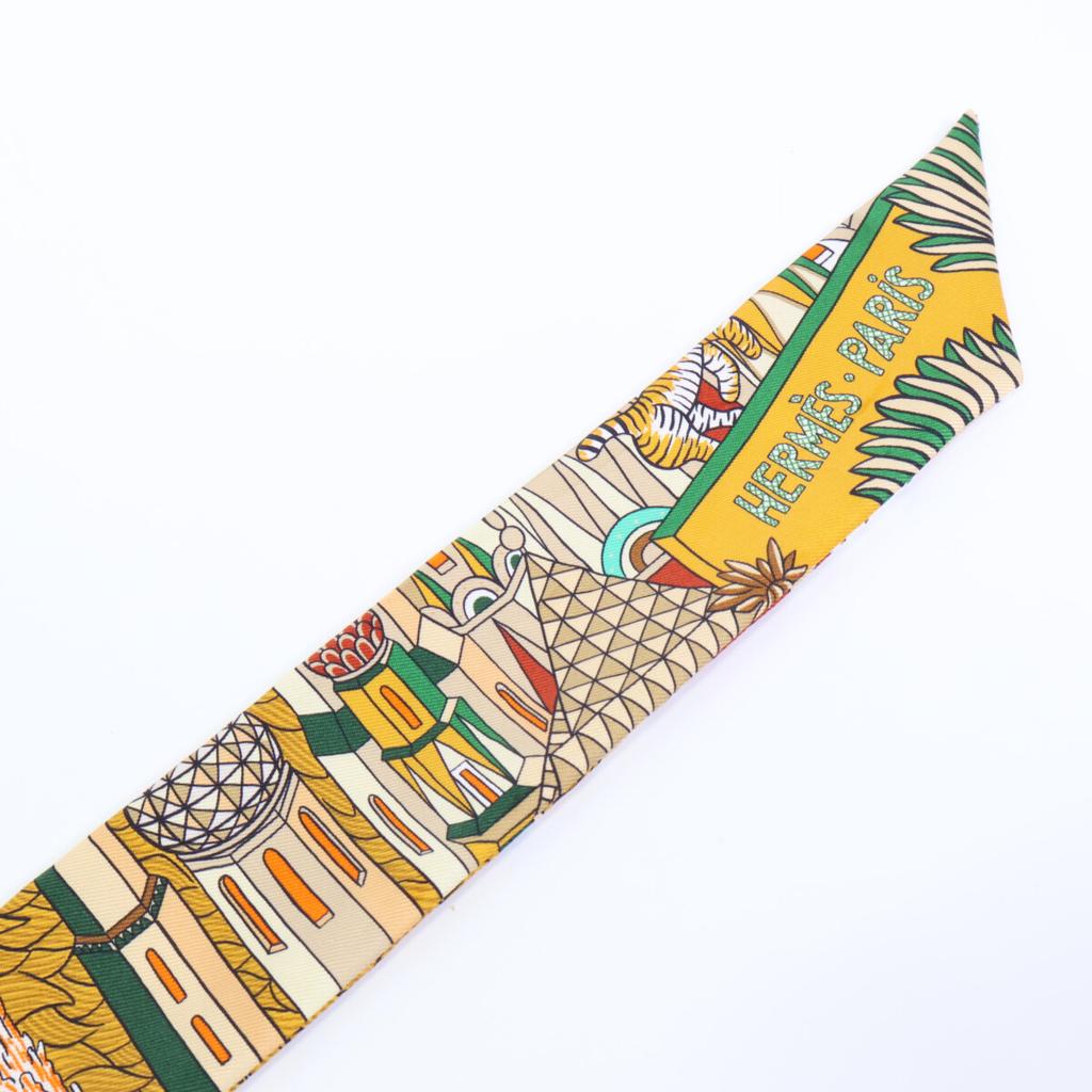 HERMES Animapolis Silk Twilly scarf BrownUsed