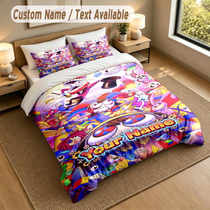 Custom Name Text Bedding 3Pcs Set,The Amazing Digital Circus 1 Duvet Cover 2 Pillowcases Soft Bed Linen For Gift