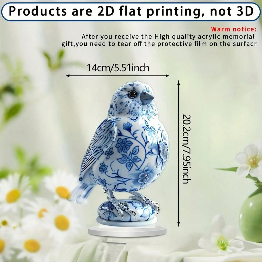 Charming Blue and White Porcelain Bird Room Decoration, Suitable for Indoor and Outdoor Decoration of offices and Terrace