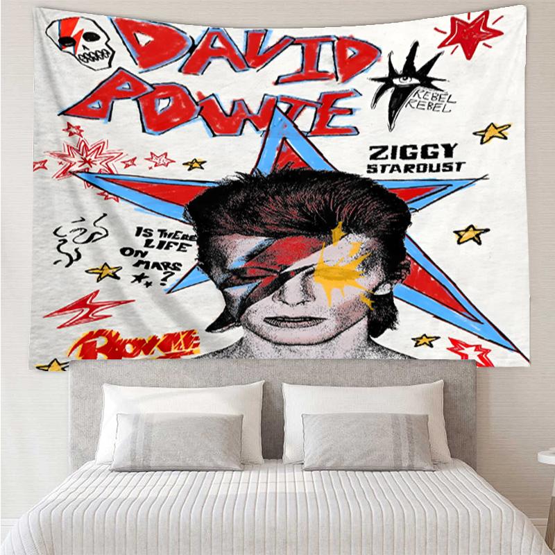 David Bowie Print Tapestry, Backdrop, Easy Setup, Ideal for Bedroom, Office & Living Room, with Aesthetic Wall Hanging Decor.