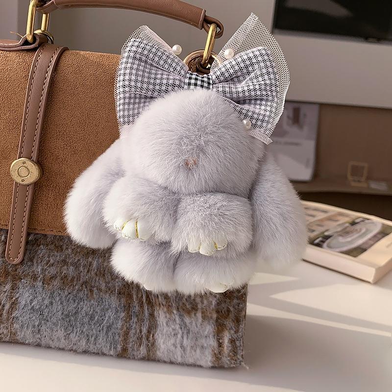 Rex-Kaninchenfell Fliege Plüschhasen Puppen Taschenanhänger Plüschhase Paar Anhänger Niedlicher Flauschiger Hase Tasche Anhänger