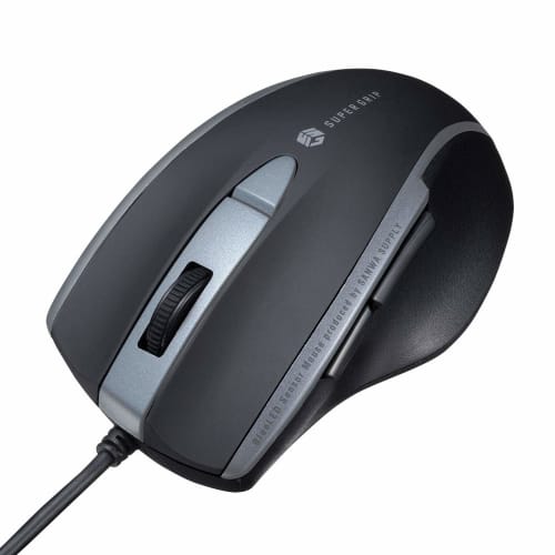 Sanwa Supply Mouse, Wired, USB Connection, Quiet, Blue LED, 5 Buttons (Equipped with Back and Forward Buttons), Medium Size, Black MA-BL168BK