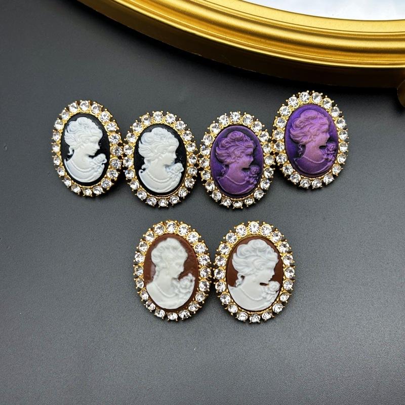 Vintage Western Style Versatile Cameo Oval 925 Silver Needle Earrings