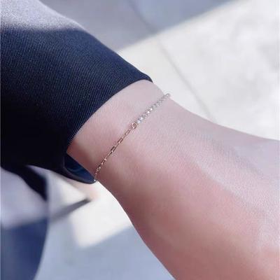 S925 Sterling Silver Plated Niche Design Exquisite Shiny Gang Drill Inlaid Chain Stitching Bracelet for Women