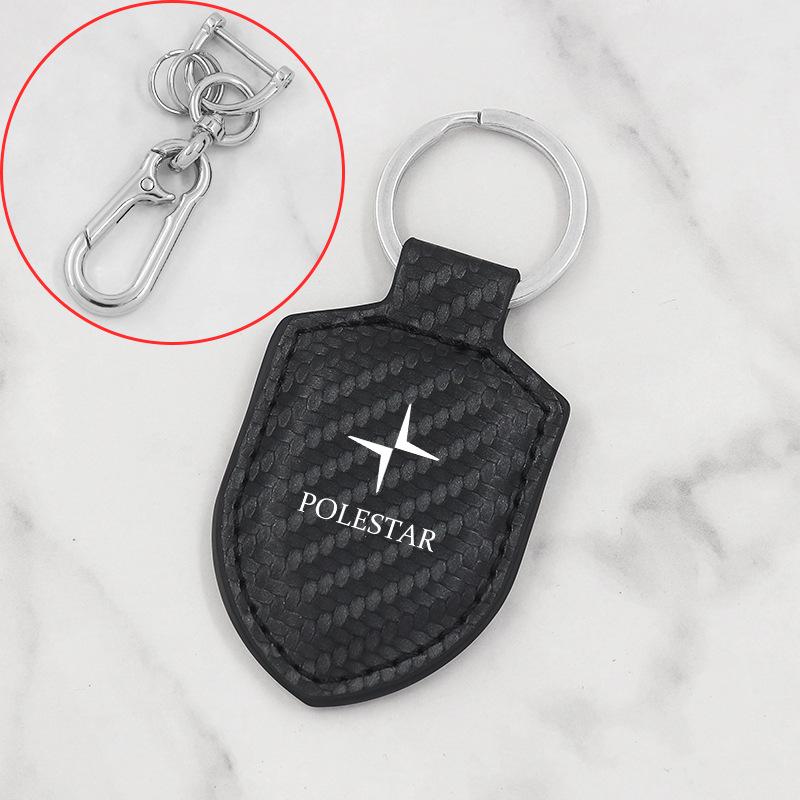 Carbon Fiber Texture Leather Keychain for Polestar 1/2/3/4 - Men's & Women's Shield Buckle Pendant
