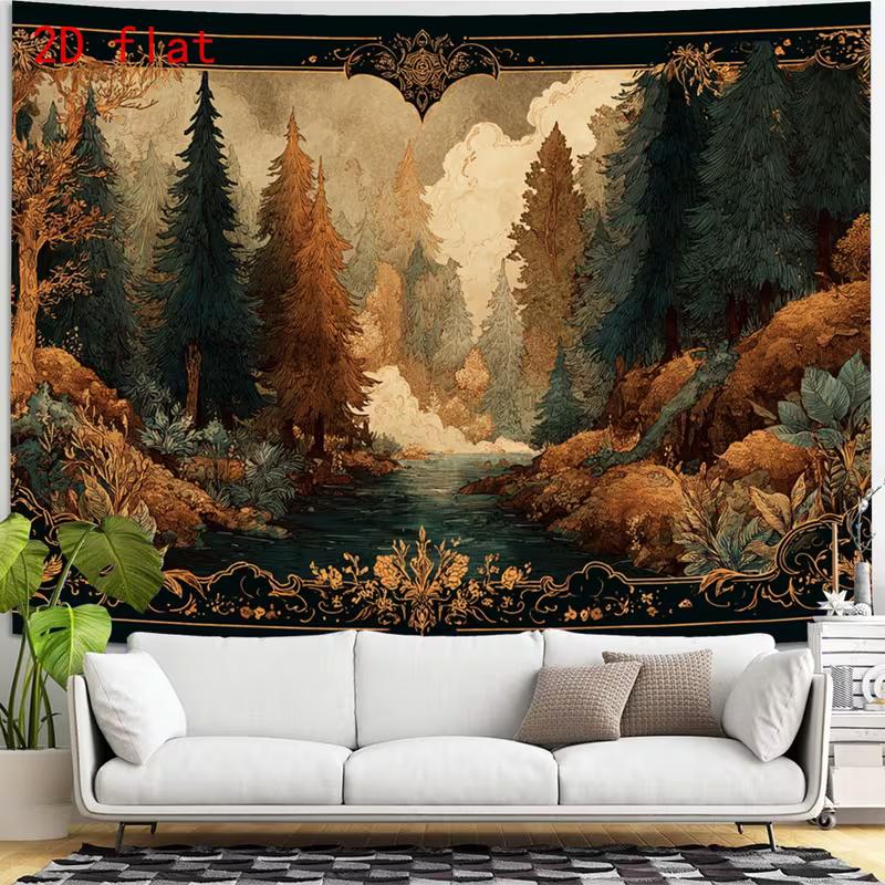 2D Artistic Vintage Forest Tapestry for Content Creation & Home Decor