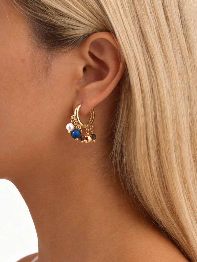 Hoop Earrings, Multi Gemstone Pendant Natural Stone Beads Pendant Bohemian Fashion Trendy Jewelry Ear Accessories for Women