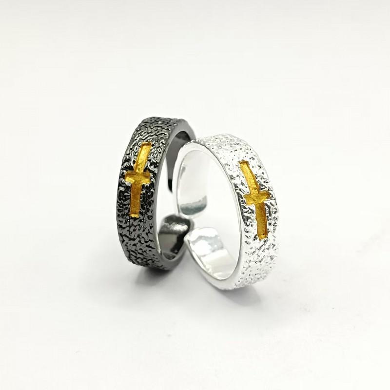 Adjustable Open Finger Ring With Cross Motif Vintage Boho Style Unisex Copper Jewelry Men Women
