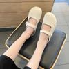 2025 Simple Round Head Mary Jane Shoes Women's Casual Commuting Versatile Light Mouth Half Drag Outside Wearing Generous Temperament Flat Shoes