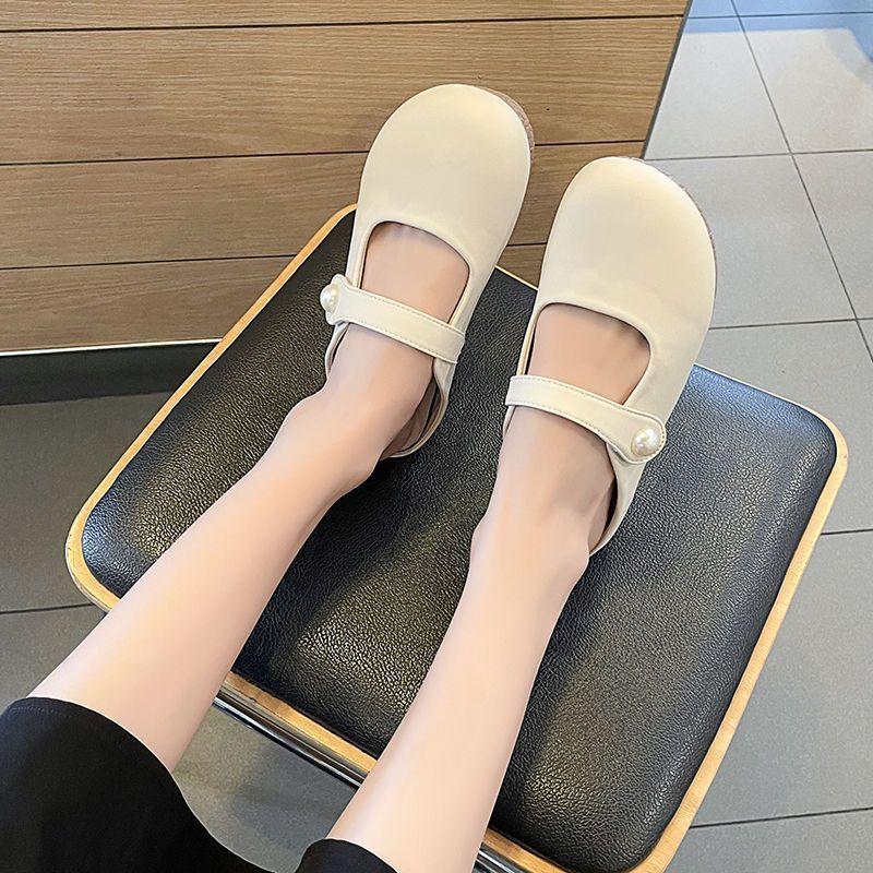 2025 Simple Round Head Mary Jane Shoes Women's Casual Commuting Versatile Light Mouth Half Drag Outside Wearing Generous Temperament Flat Shoes