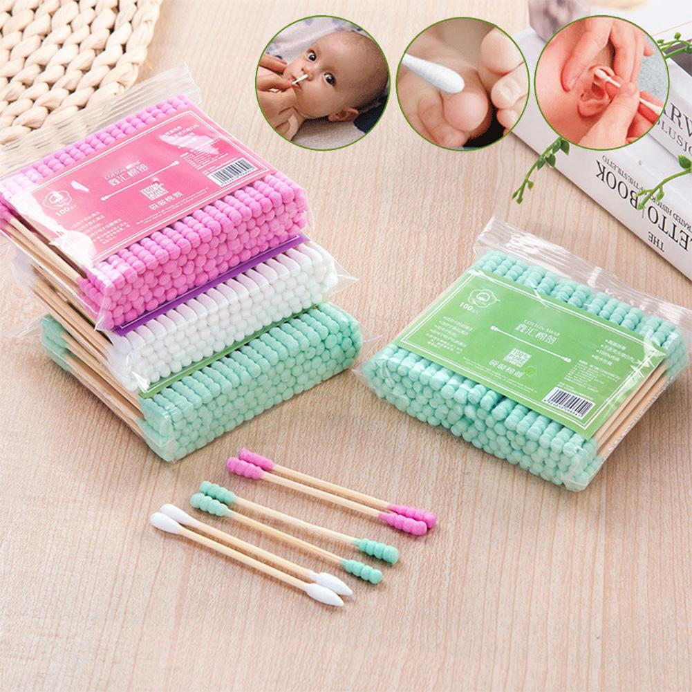 100pcs Double Head Cotton Swab Women Makeup Cotton Buds Tip for Nose Ears Cleaning