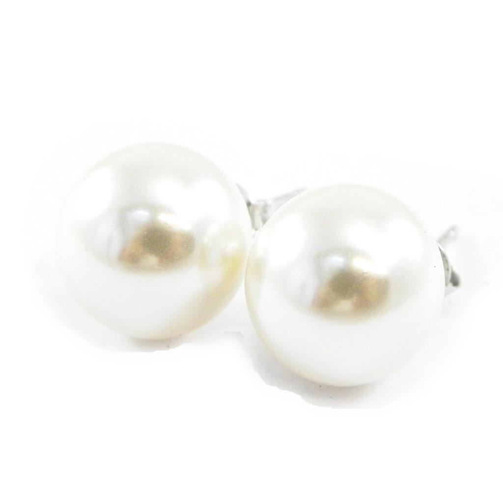 Les Trésors De Lily [G5551] - 'Perla' Elfenbeinweiß Silber Ohrringe - 10 mm