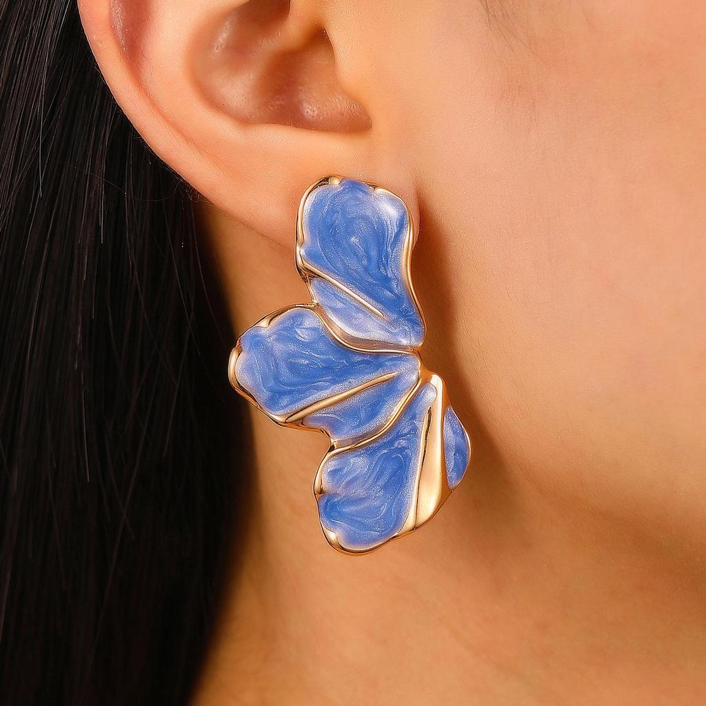 Colorful Drip Oil Flower Stud Earrings - Simple Double-Layer Petal Design for Women, Perfect for Spring and Summer
