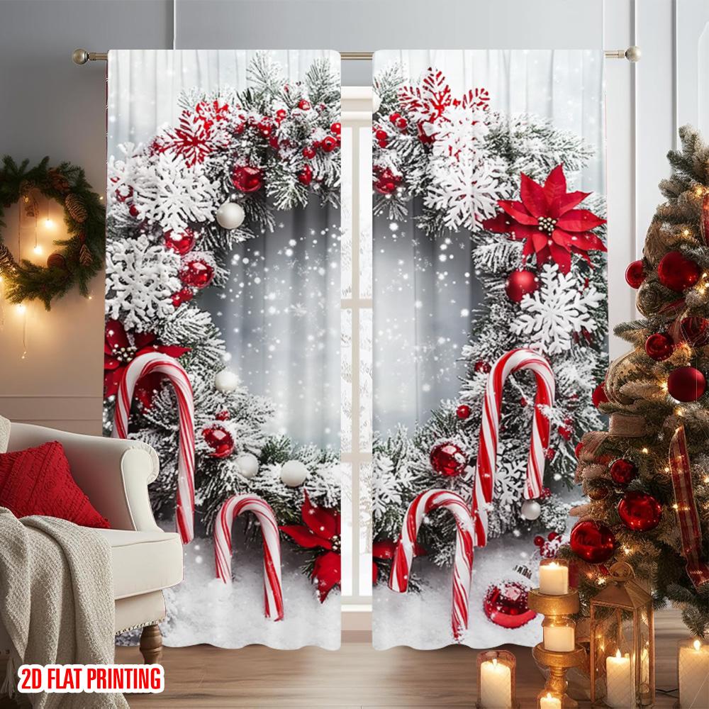 2pcs 2D flat printing Christmas Drapes Snow candy bar Fabric Without Electricity Spring Party & Holiday Decor for room decor