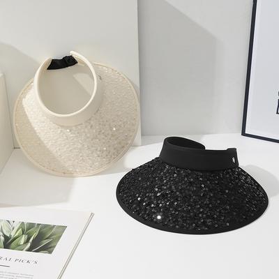 New Large Brimmed Sequined Empty Top Hat for Women's Summer Sun Protection and Sunshade, Fashionable and Versatile Foldable Hat
