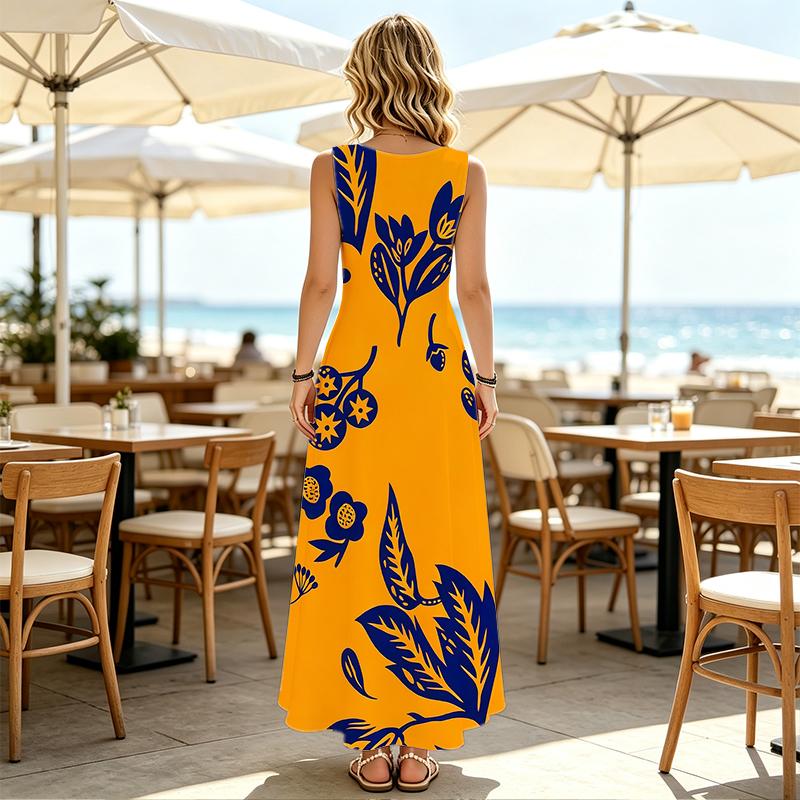 Women's Floral Sleeveless Maxi Dress Comfy Fabric,Flowy Skirt,Bright Colors,Versatile for Vacation & Casual Occasions