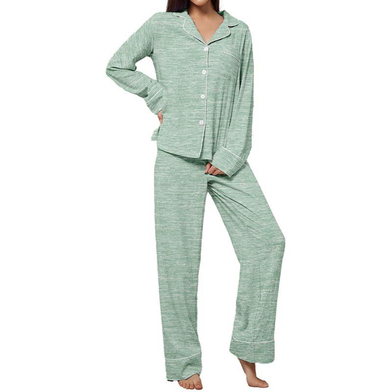 

Women Casual Comfortable Pajama Set Button Shirt Top and Pants Loungewear XL