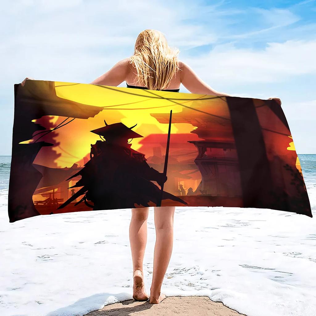 Japanese Samurai Beach Towel Super Soft Water Absorbent Bath Towels Mens Light Bath Towels Water Absorpt Swim Bath Towels