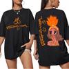 Carol G Tropical Pattern Tshirt Black Tshirt with Vibrant Orange Unisex Casual Round Neck Shirt for All Seasons Comfortable