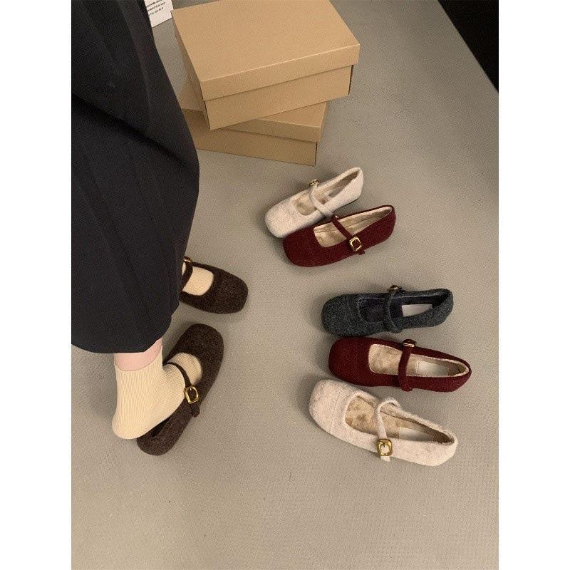 Fleece single shoes women Mary Jane shoes small fragrant fluffy shoes women wear thermal cotton shoes
