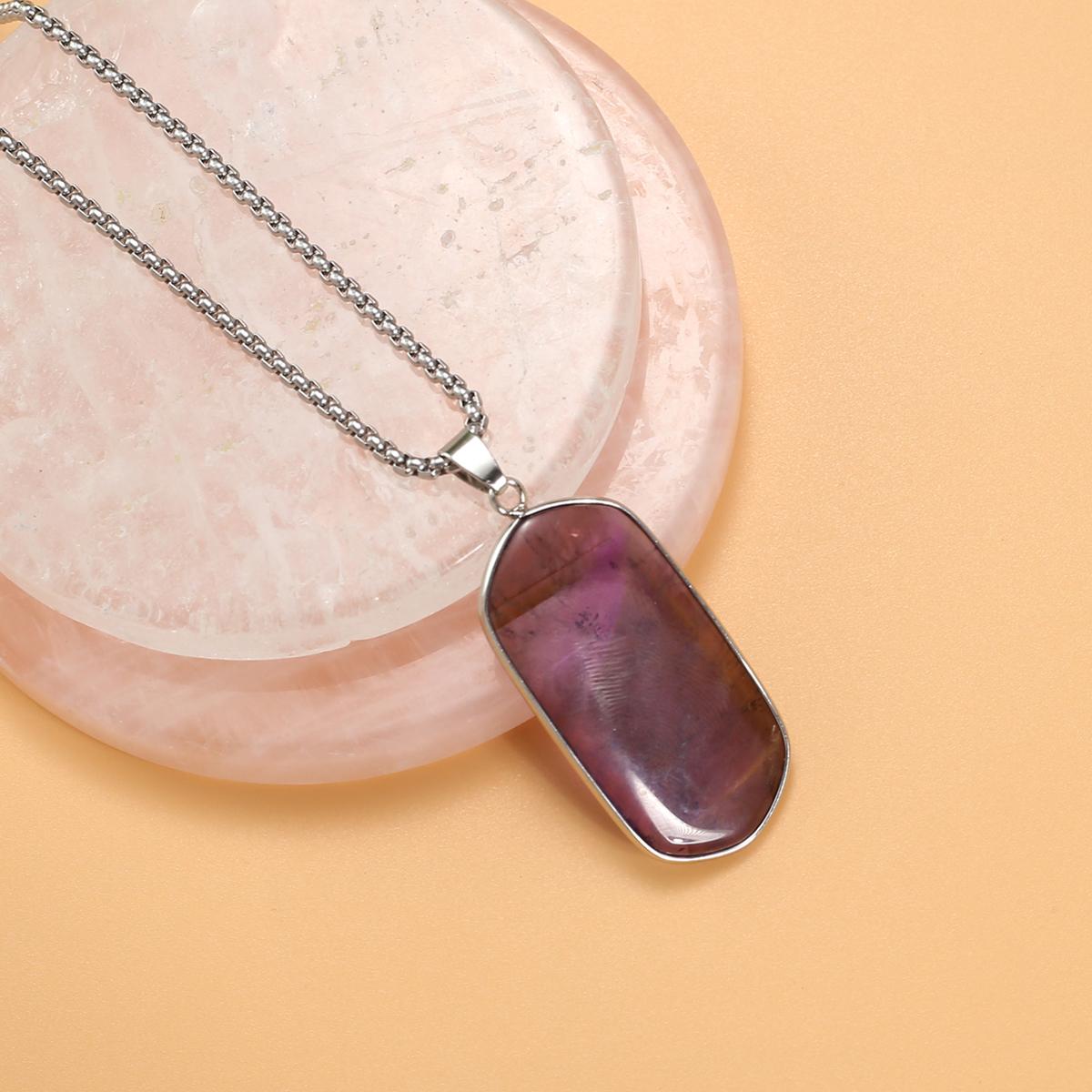 

Новый стиль ожерелье натуральный камень аметист/агаты прямоугольное ожерелье с подвеской для подарка на день рождения цепочки 60 см Amethyst/43x22mm