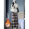 Women'sPlaid Thickened Casual Pants Straight Leg Wide Leg Floor Length Trousers Autumn Winter Long Pants
