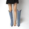 Winter New Square Toe Denim High Heel Fashion Boots 2025 Thick Heel Western Knight Boots for Women