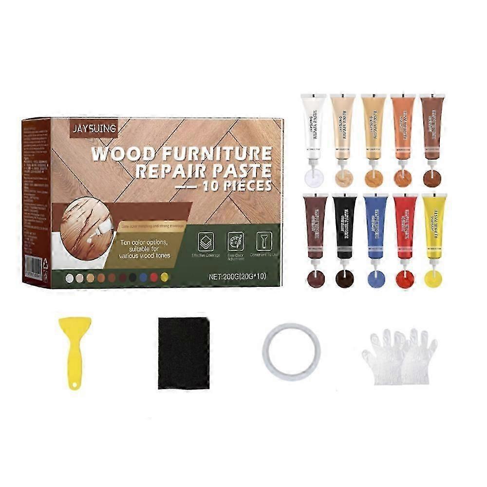Wood Furniture Repair Kit, 10 Colors Filler Cream, Scratch & Stain Fix, Natural