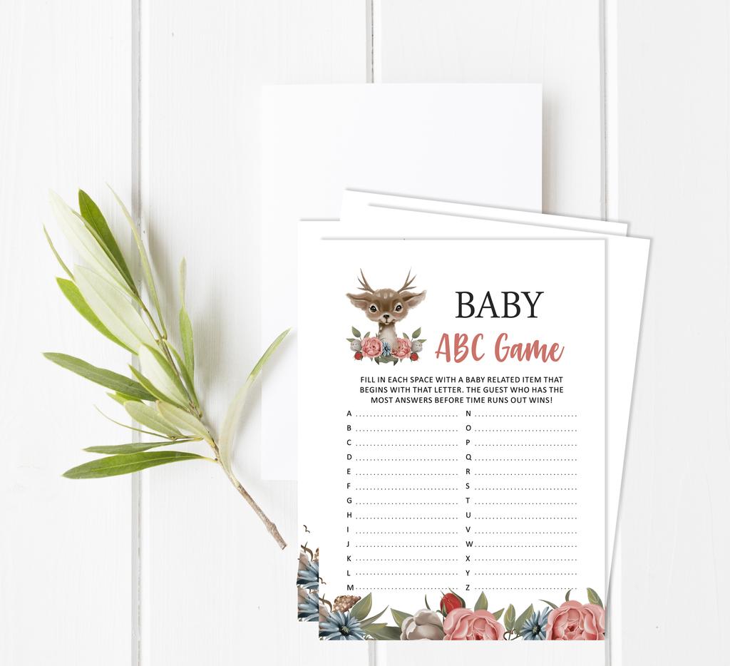 Inkdotpot Baby Shower Game Set Of 50 BabyA  AlphabetA  ABCA  Game Deer Jungle Animals Party