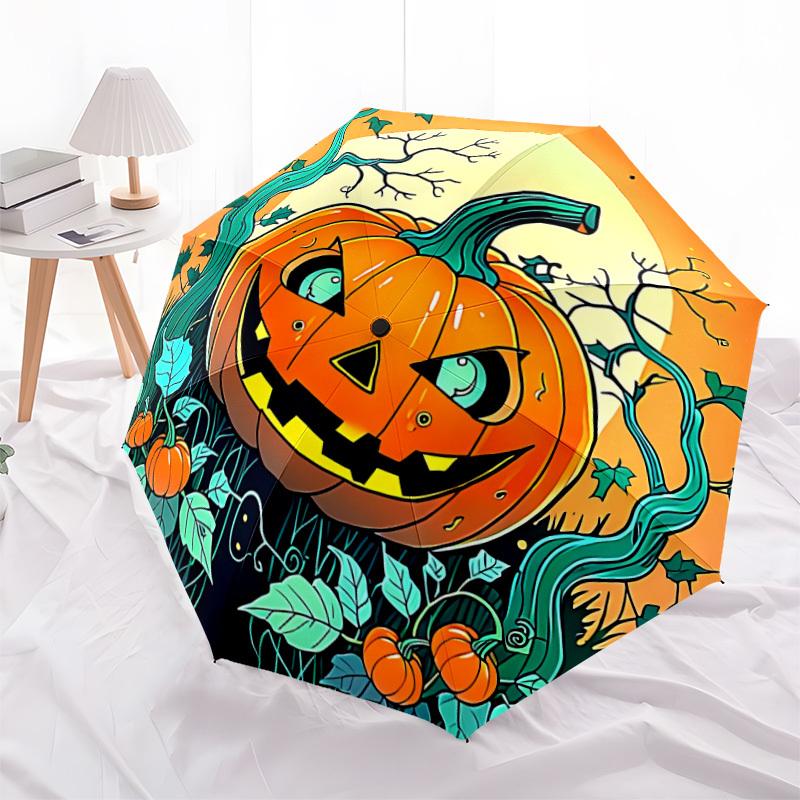 1pc Pumpkin Halloween Automatic Folding Umbrella - Design, Durable Iron Frame for Travel, Outdoor, Beach Fashion Accessory A0920018