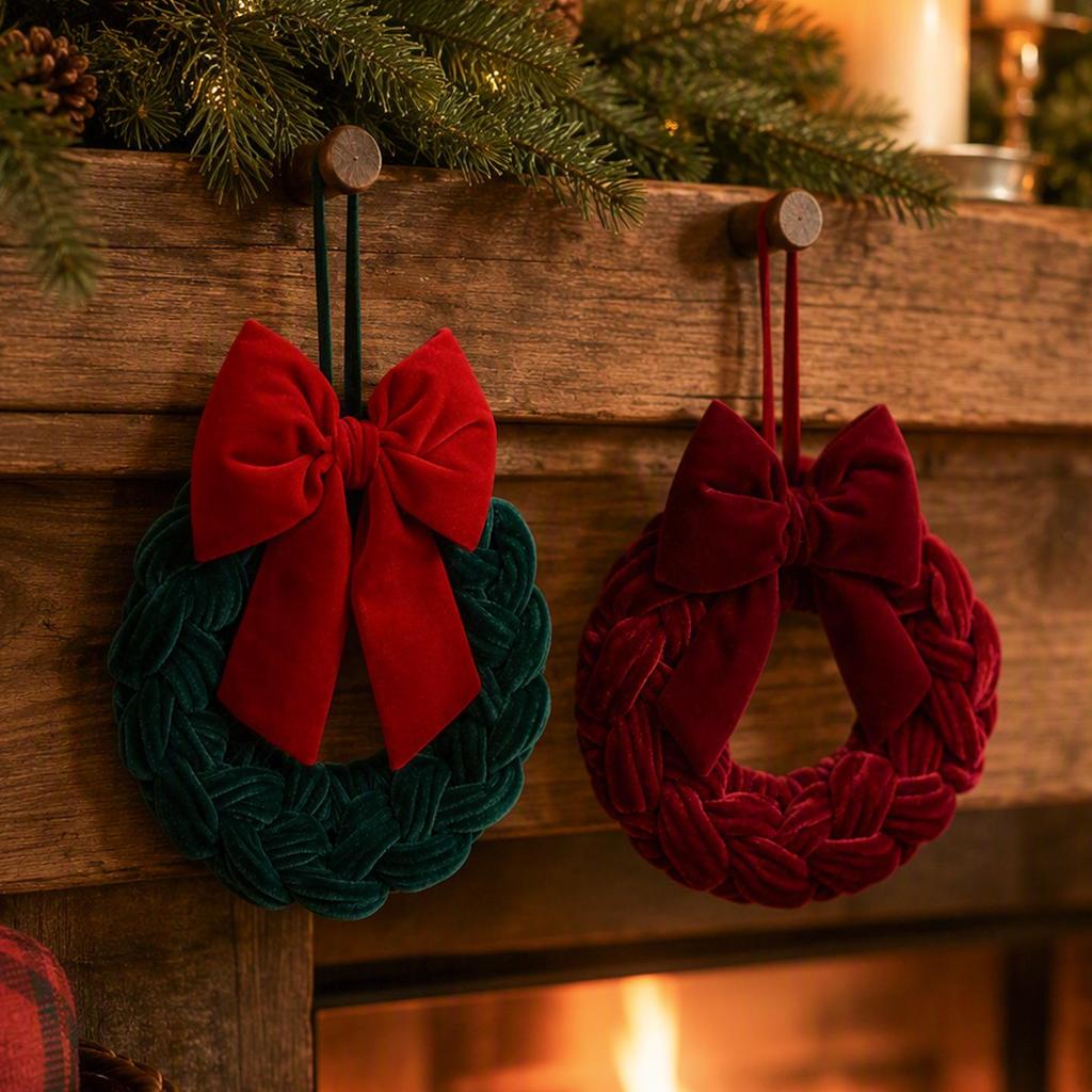 Festive Velvet Bow & Flower Wreath - Handmade Indoor Christmas Decoration