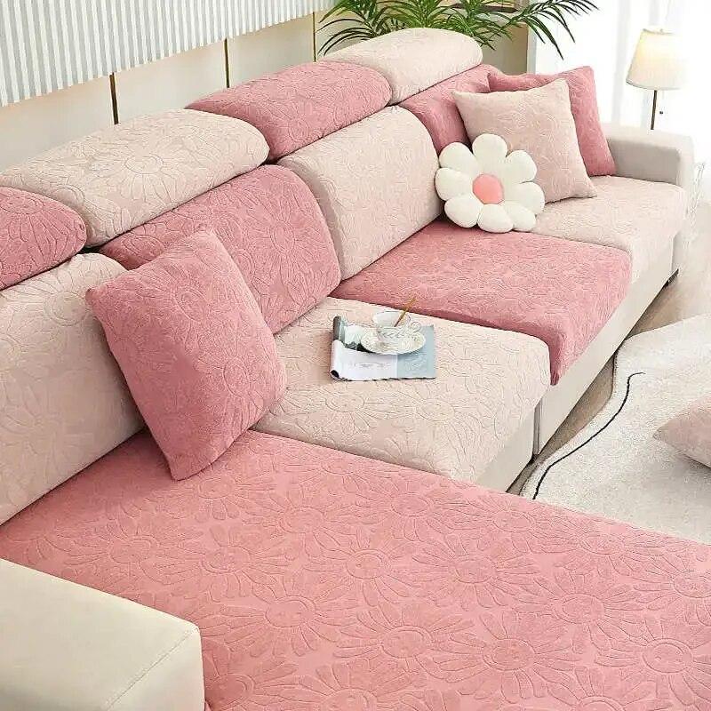 Blumen-Jacquard-Chenille-Sofa-Matratze, elastisch, rutschfest, Couch-Kissen, Schonbezüge, L-förmiger Sofa-Schutz