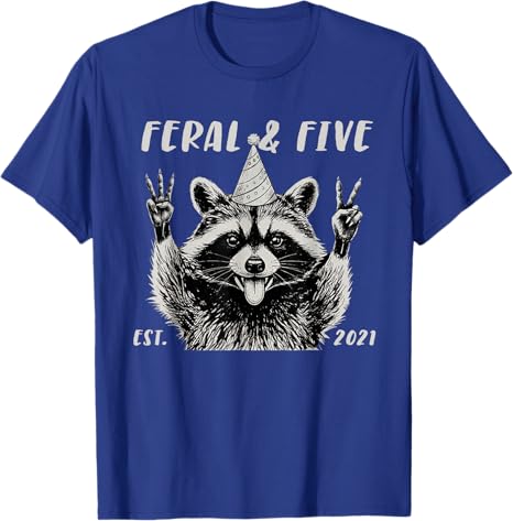 Funny Feral and Five Raccoon 5th Birthday Girls Boys TShirt Y2k 5 Years Old Cute Raccoon Graphic Saying Tee Sons Novelty Gift