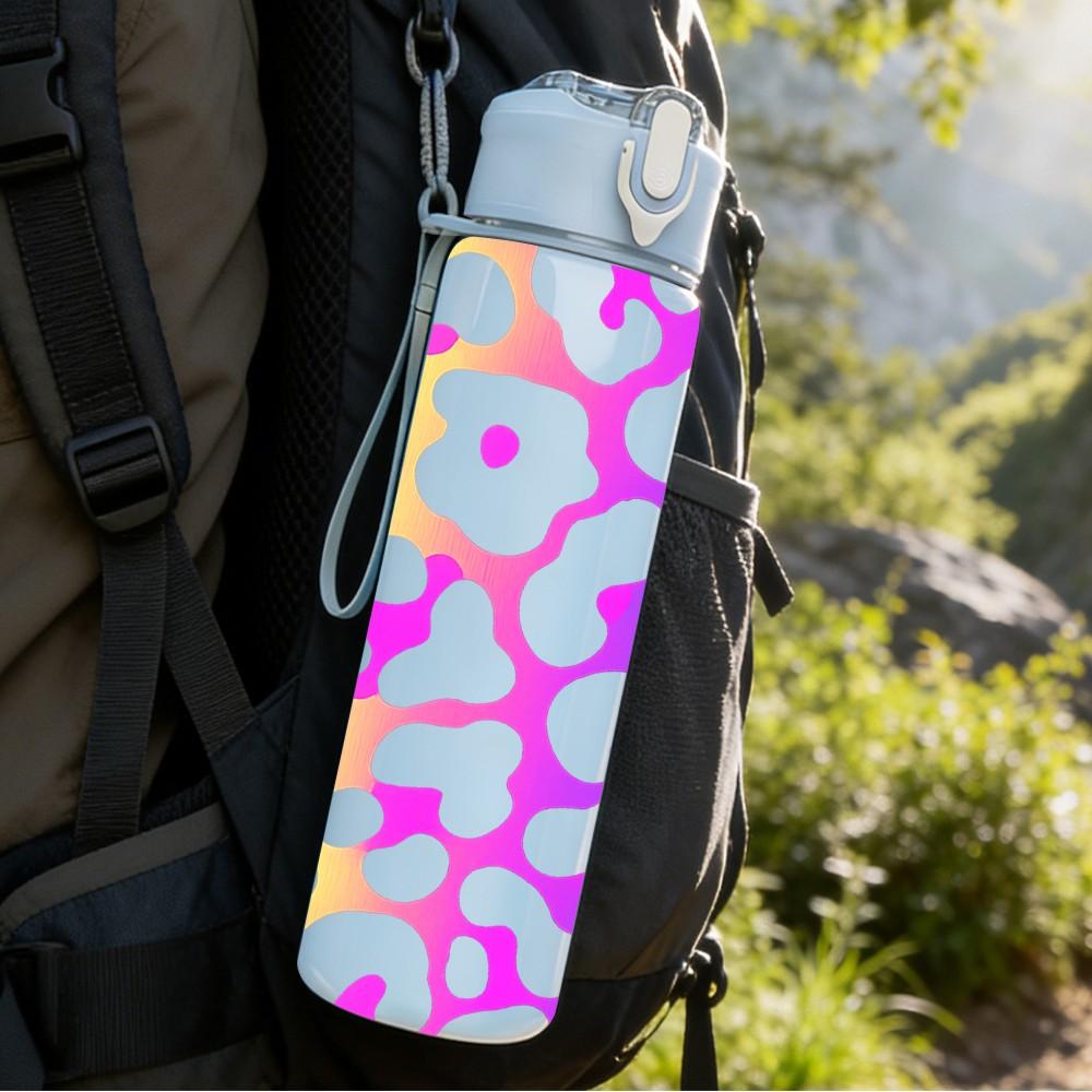 1PC Colorful Neon Leopard Pattern Print 750ml Color Plastic Sports Water Bottle Leakproof Flip Straw Lid Suitable for Sports Office Home Use