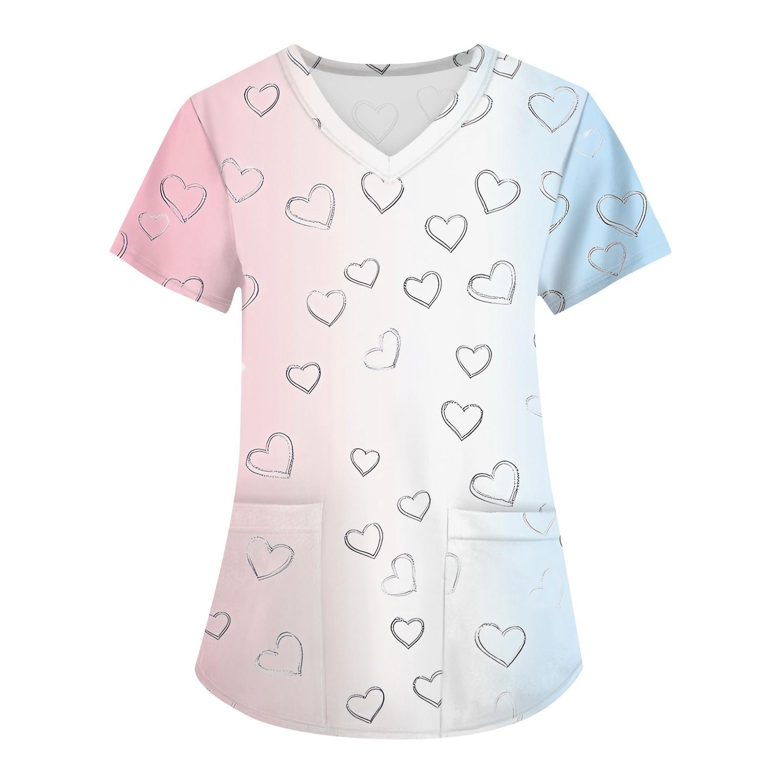 

Женская мода, рабочая одежда с v-образным вырезом, короткими рукавами и карманами, топы с принтом ко Дню святого Валентина M