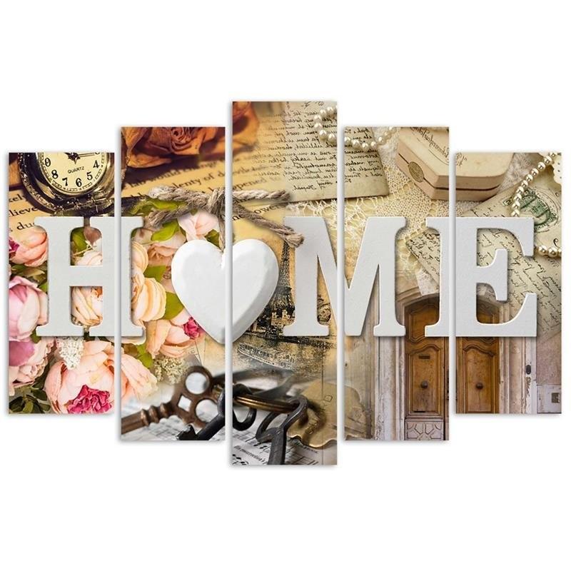 Five Piece Picture Canvas Print Home Heart Shabby Chic