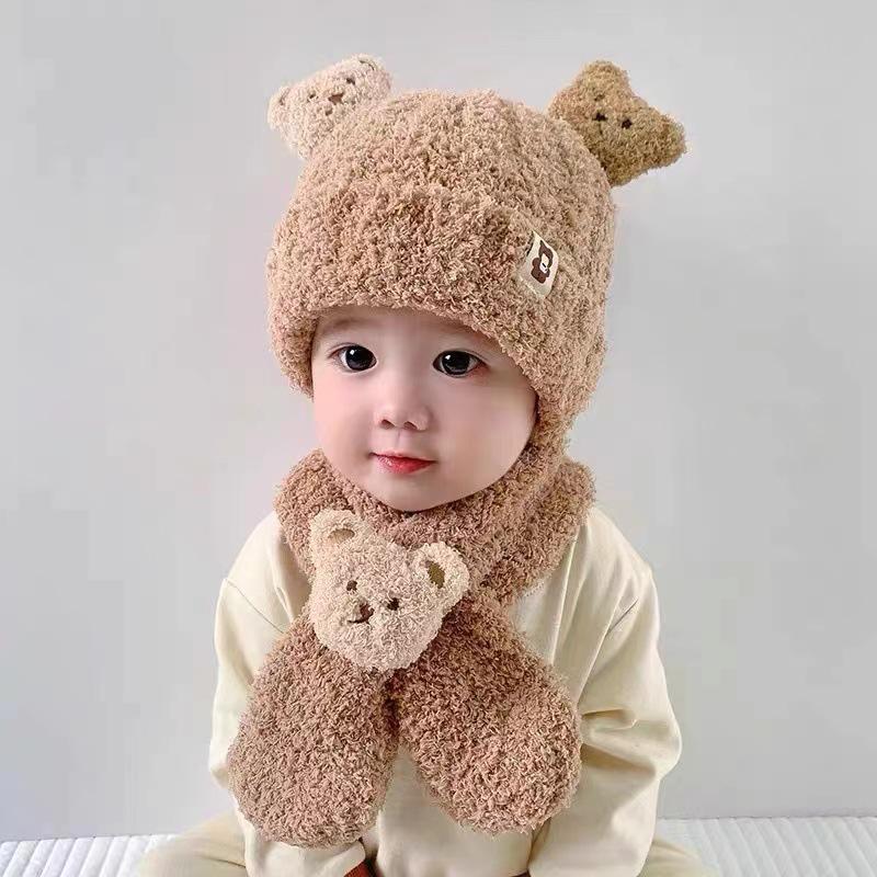 Beige Series Windproof Knitted Cartoon Earflap Hat for Kids - Warm Autumn & Winter Protection